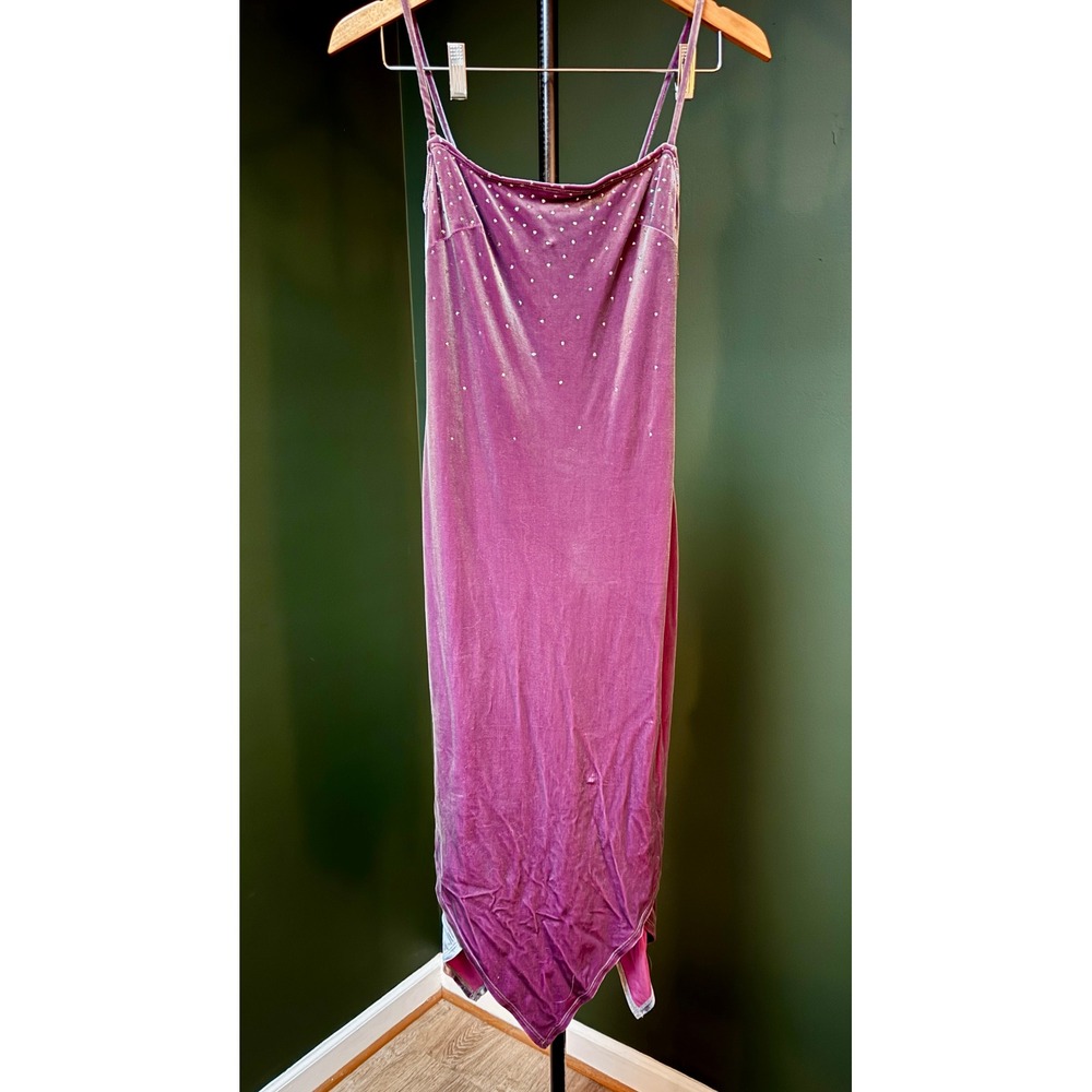 Vintage Rampage Purple Velvet Rhinestone Slip Midi Dress Women's Size S